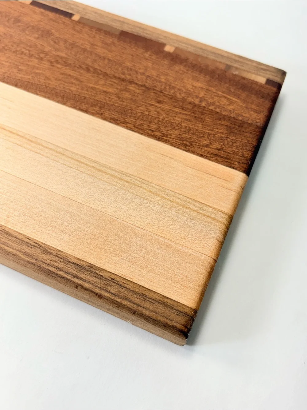 Wood Serving or Cutting Board with Built-In Handle Muilti Tone Wood Inlay
